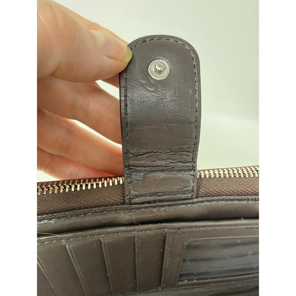 Coach Signature C Brown Tan Monogram Striped Accordion Zip Long Wallet - Picture 12 of 16